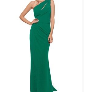 Betsy & Adam One Shoulder Green Dress